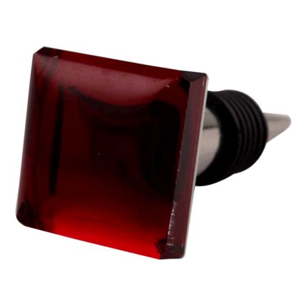 Red Square Flat Glass Wine Stopper (Set of one Piece)
