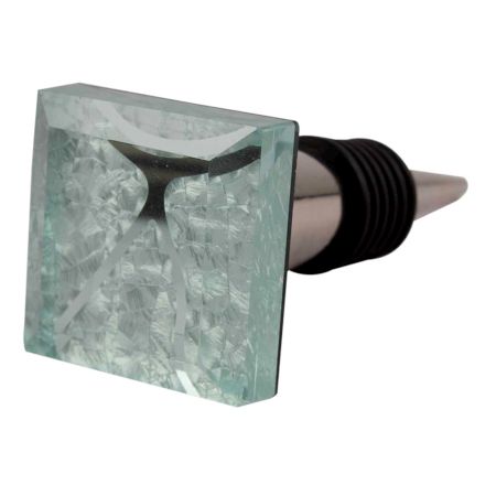 Silver Crackle Square Cut Flat Glass Wine Stopper (Set of one Piece)