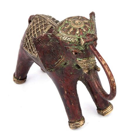 Red Sculpture Elephant Dhokra Brass