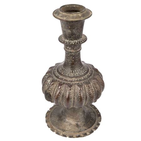 Brass Floral Motif Carving Pot or Hookah Base