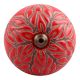 Red Amarylis Floral Etched Ceramic Drawer Knob