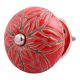 Red Amarylis Floral Etched Ceramic Drawer Knob