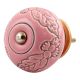 Pink Leaf Flower Etched Ceramic Drawer Knob
