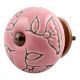 Pink Calla Lily Brown Etched Ceramic Cabinet Knob