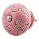 Pink Calla Lily Brown Etched Ceramic Cabinet Knob