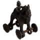 Brass Primitive Horse and Rider on Rolling Wheels