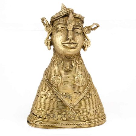 Brass Tribal Women Bust Statue with Hoop Earrings