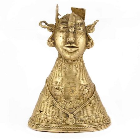 Brass Tribal Women Bust Statue with Stud Earrings