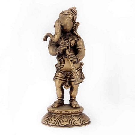 Standing Statue of Lord Ganesha Brass Figurines Playing Shehnai