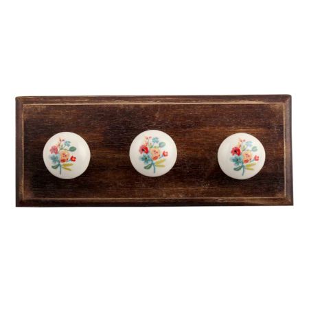 Multicolor Flower Ceramic Wooden Hooks