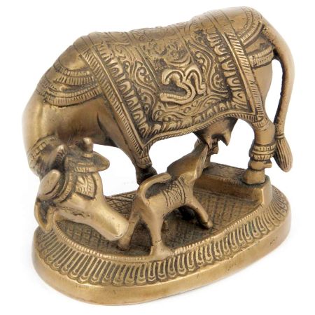 Brass Kamdhenu Cow and Calf Statue