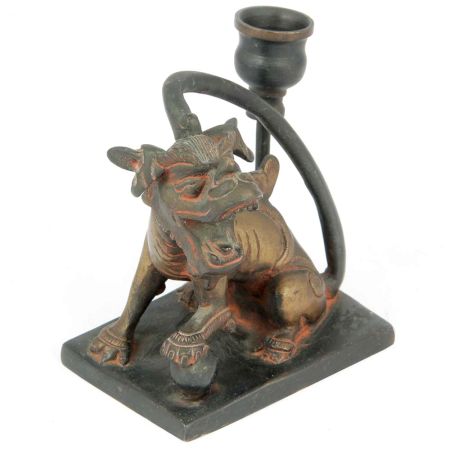 Brass Foo Dog Candle Holder