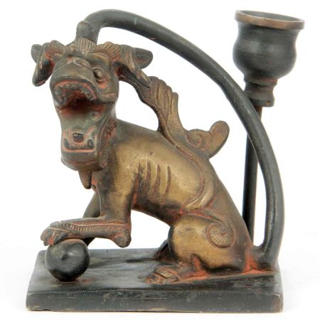 Brass Foo Dog Candle Holder