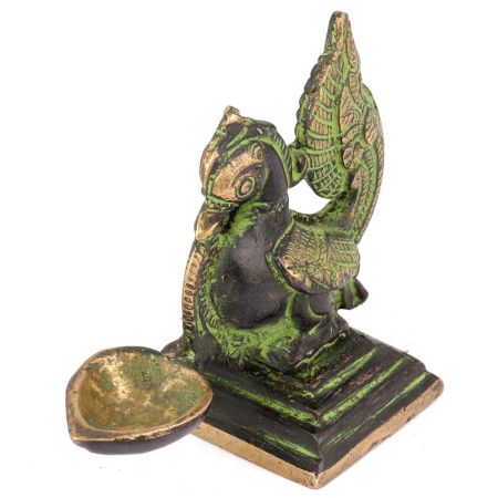 Peacock Holding Brass Oil Lamp Patina Finish