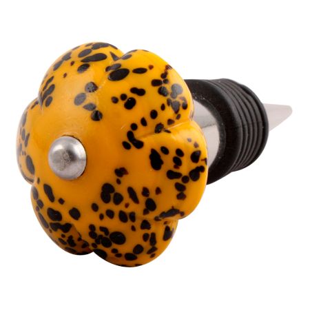Mustard And Black Melon Glass Wine Stopper (Set of one piece)