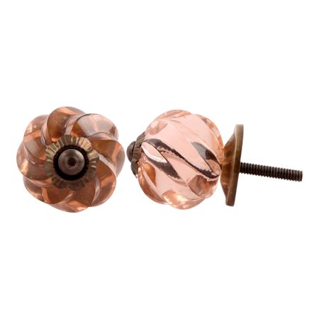 Peach Pink Interior Cut Glass Knobs