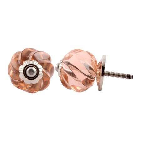 Peach Pink Interior Cut Glass Knobs