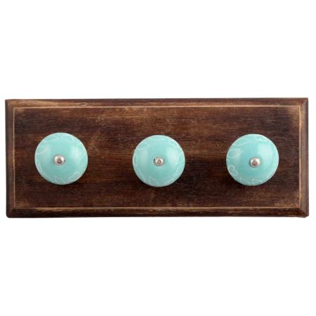 Sea Green Leaf Ceramic Wooden Hooks
