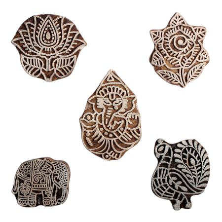 Set of 5 Piece New Mix Wooden Printing Block