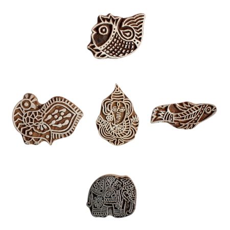 Set of 5 Piece New Mix Wooden Printing Block