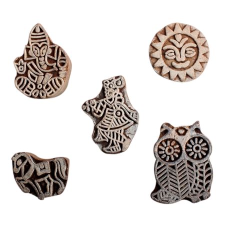 Set of 5 Piece New Mix Wooden Printing Block