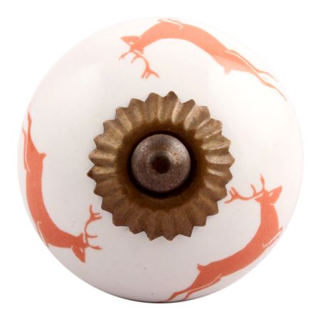 Peach Running Rein Deer Pattern Ceramic Drawer Knob Online 