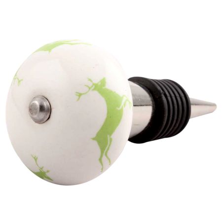 Pea Green Runing Rein Deer Pattern Ceramic Wine Stopper