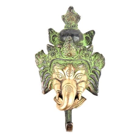 Brass Patina Ganesha Face Wall Hooks