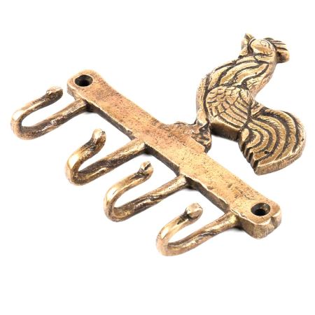 Bronze Rooster with Four Wall Hooks