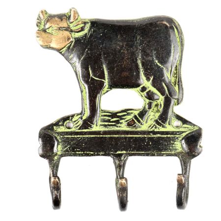 Brass Cow with Three Wall Hooks
