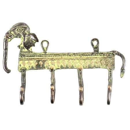 Bronze Tribal Elephant Four Wall Hooks