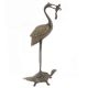 Vintage Bronze Crafted Sculpture Crane Standing on Turtle