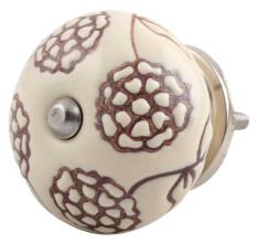 Cream Brown Marigold Etched Ceramic Drawer Knob