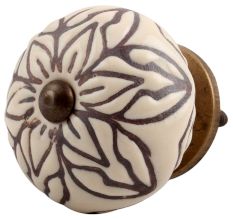 Cream Amarylis Floral Etched Ceramic Cabinet Knob