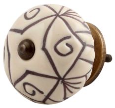 Cream Base Brown Etched Ceramic Floral Knob Online