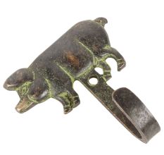 Solid Brass Pig Wall Hooks with Patina