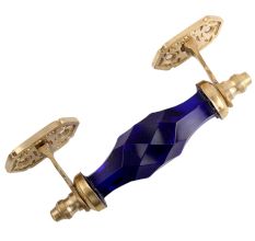 Navy Blue Cut Glass Golden Small Dresser Handle