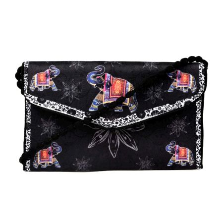 Black Handpainted Elephant Shoulder Bag