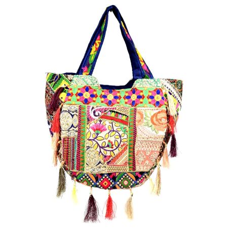 Navy Blue Sling Tribal Banjara Bag With Tassels