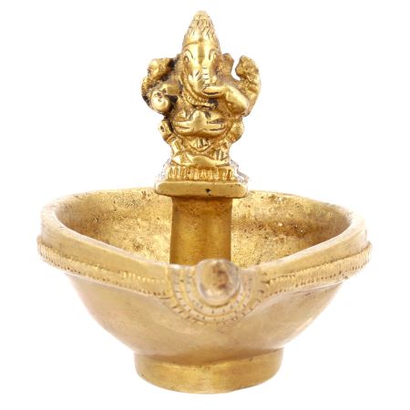 Brass Diya Oil Lamp with Ganesha Statue