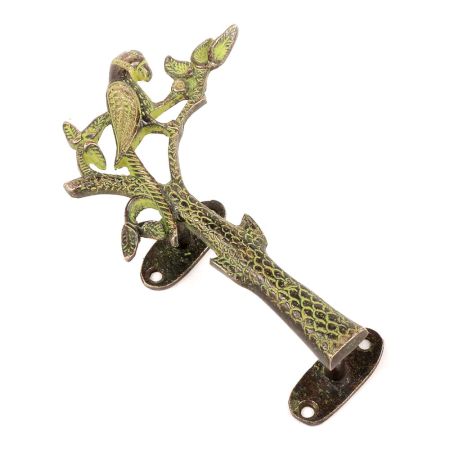 Bronze Green  Parrot On Tree Single Door Handle