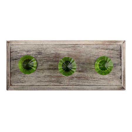 Olive Green Glass Wooden Hooks