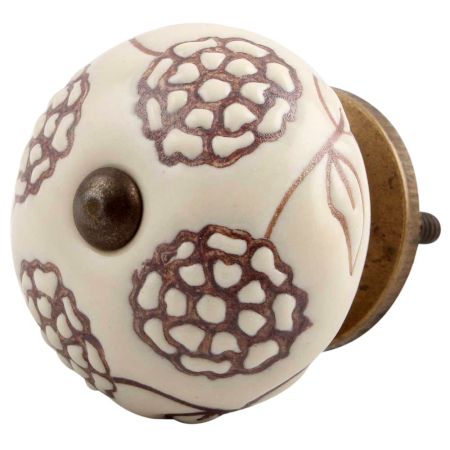 Cream Brown Marigold Etched Ceramic Drawer Knob