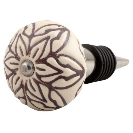 Cream Amarylis Floral Etched Ceramic Wine Stopper