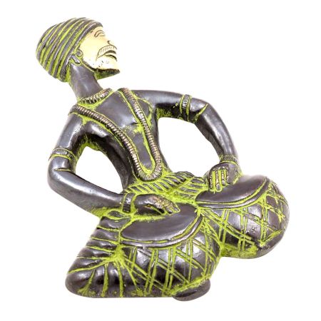 Brass Musician Playing Tabla Wall Decor With Patina