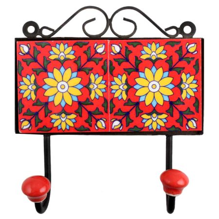 Red Yellow Floral Tiles Hook