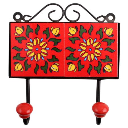 Red Yellow Floral Tiles Hooks