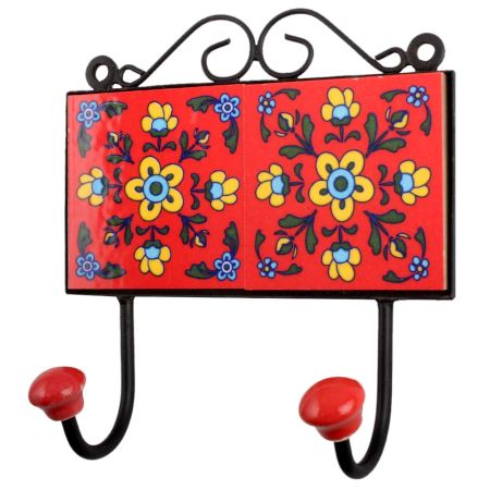 Red Yellow Floral Tiles Hooks