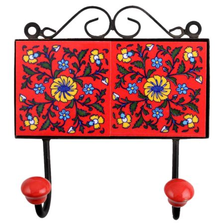 Red Yellow Floral Tiles Hooks
