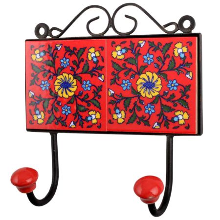 Red Yellow Floral Tiles Hooks